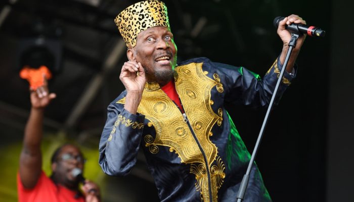 LEWES, ENGLAND - JULY 06: Jimmy Cliff performs on the main stage on day 2 of Love Supreme Festival at Glynde Place on July 06, 2019 in Lewes, England. (Photo by Tabatha Fireman/Redferns)